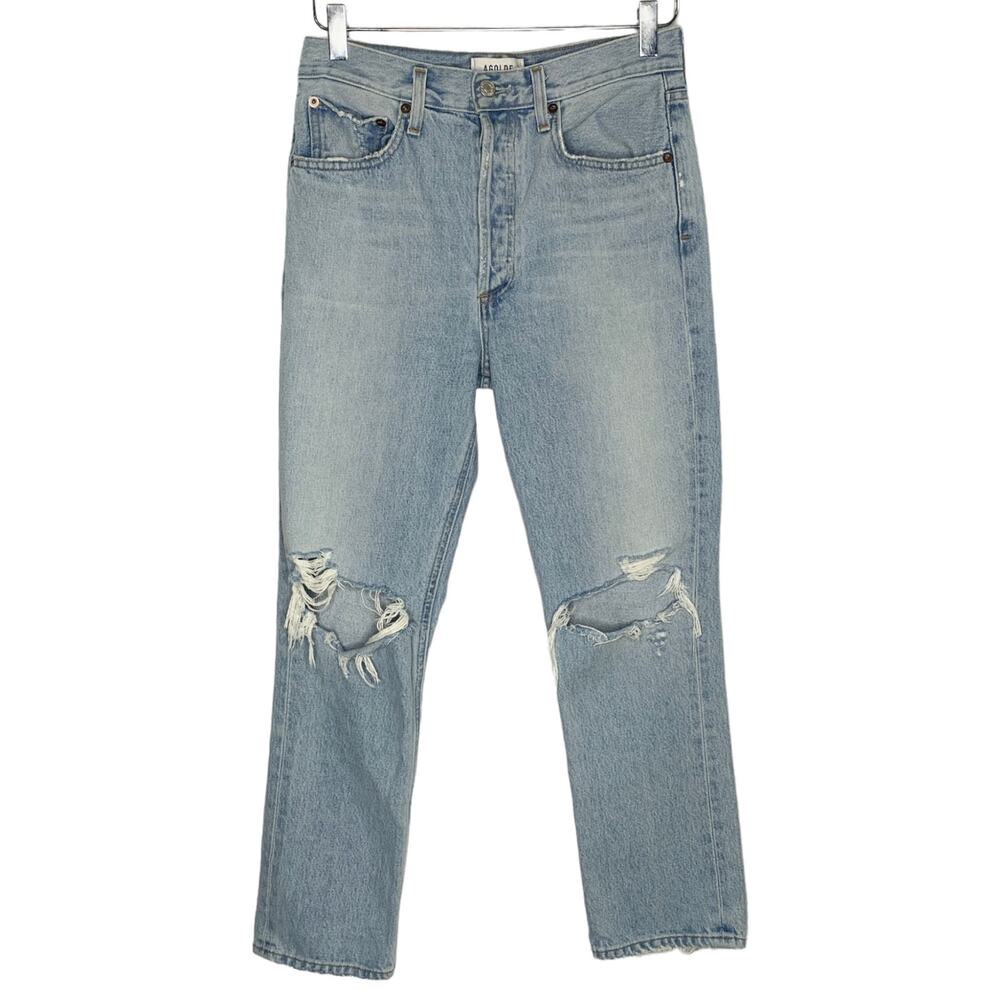 Agolde 27 Womens Riley Jeans High Rise Distressed Knees Straight Crop